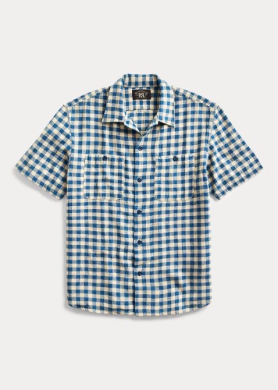 Camisa Ralph Lauren Hombre Creme / Azules - Checked - XTZJO9412